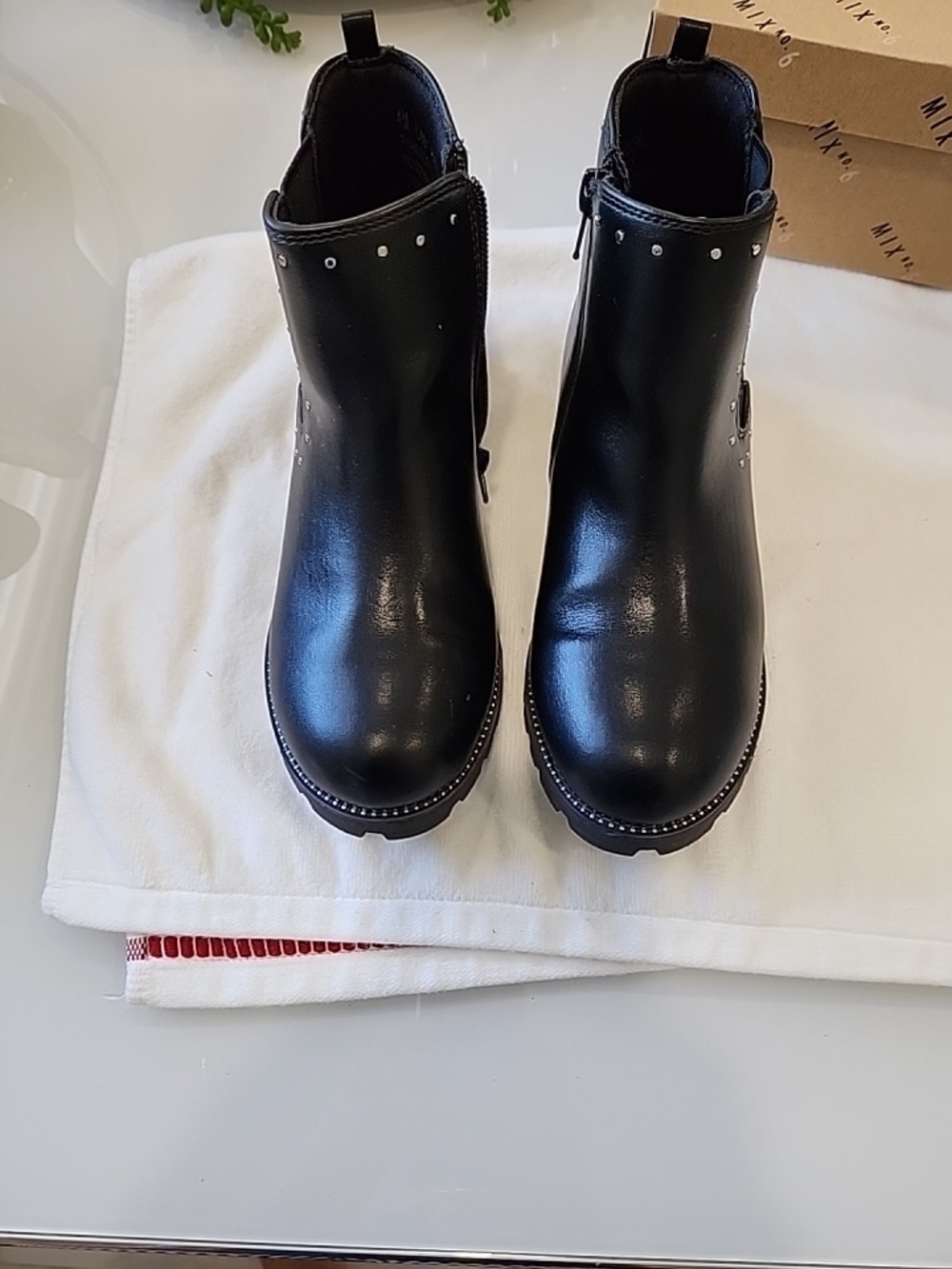 Mix No. 6 Kids Black Ankle Boots with Stud Accents